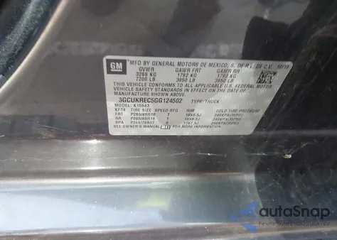 2016 Chevrolet Silverado 1500 2Lt z USA, uszkodzony, nr VIN 3GCUKREC5GG124502